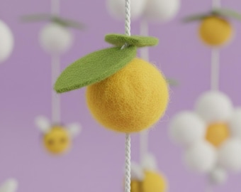 Mobile pour bébé Citron et Abeille, Décoration de chambre d'enfant nature, Mobile abeille pour berceau, Mobile en feutre fleuri pour berceau, Cadeau de naissance, Cadeau de naissance
