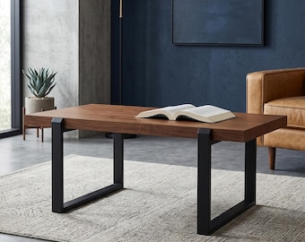 Modern Coffee Table 120x60 cm, Wood and Metal Table, Minimalist Living Room Furniture, Large Tea Table, Industrial Style Home Decor.