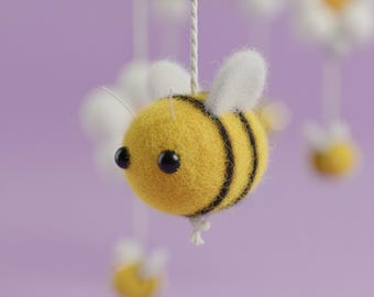 Mobile abeille pour berceau, mobile en feutre fleuri pour berceau, cadeau de naissance, mobile citron et abeille, décoration nature pour chambre d'enfant