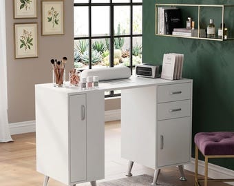 Professionele manicuretafel met stofafzuiging, nagelbureau met opberglades en kastwerkstation.