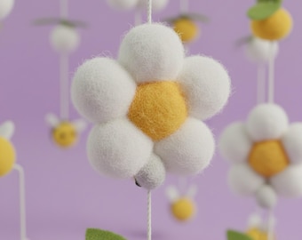 Mobile floral pour berceau, décoration de chambre d'enfant, mobile en feutre, mobile abeille et fleurs, cadeau de naissance pour fille, cadeau de naissance