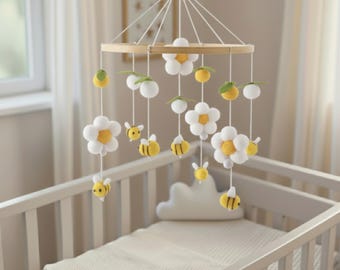 Mobile per neonati con limone e ape, decorazione per cameretta, mobile per culla in feltro, mobile con fiore a forma di calabrone, regalo neutro per baby shower, regalo per neonati