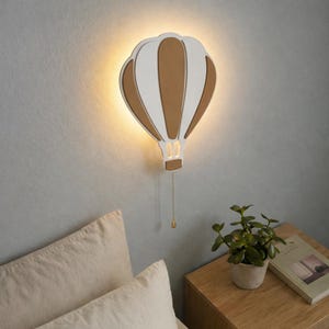 Wooden Night Light, Hot Air Balloon Lamp, Scandi Baby Room - Baby Shower Gift, - Nursery Wall Decor - Battery Operated Kids Sconce
