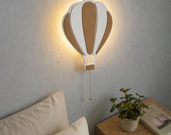 Luce notturna in legno, lampada a mongolfiera, cameretta scandinava per neonati, regalo per baby shower, decorazione da parete per la cameretta dei bambini, applique per bambini a batteria