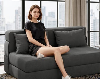 4-in-1 Folding Sofa Bed, Convertible Sleeper Chair, Corduroy Loveseat Couch, Space Saving Guest Bed, Modern Small Apartment Furniture.