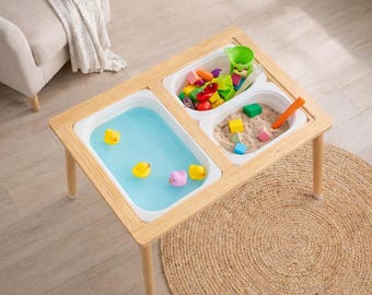 Scrivania per attività in legno per bambini, stazione di gioco con sabbia e acqua, tavolo da disegno per bambini piccoli, tavolo sensoriale Montessori con contenitori, lavagna e piano in lavagna bianca