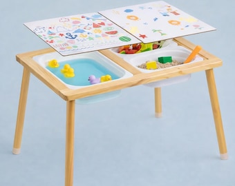 Scrivania in legno per bambini, stazione giochi con sabbia e acqua, tavolo artistico per bambini piccoli, tavolo sensoriale Montessori, idea regalo per il 2°, 3°, 4° e 5° compleanno
