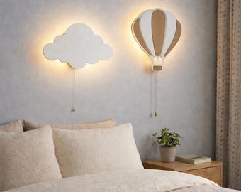 Idea regalo per il 7°, 8°, 9°, 10°, 11° e 12° compleanno di bambini, decorazione per la cameretta, lampada da notte in legno a batteria, lampada a mongolfiera