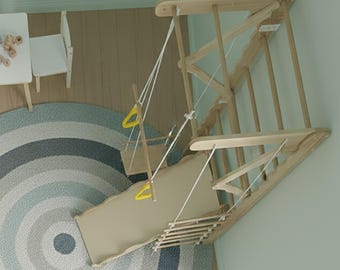 Kids Climbing Frame, Wall Kids Indoor Kid Playground, Wooden Stall Bars Kids, Swedish Ladder with Dip Bar, 6th 7th 8th Birthday Gift