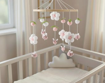 Giostrina a forma di fiore per la cameretta dei bambini, giostrina a forma di ape rosa per neonati, giostrina a forma di fiore per la culla delle bambine, ape in feltro da appendere, tema giardino primaverile, regalo per baby shower