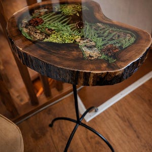 Handcrafted Walnut Side Table – Forest-Inspired Epoxy Design | Natural Wood Slice