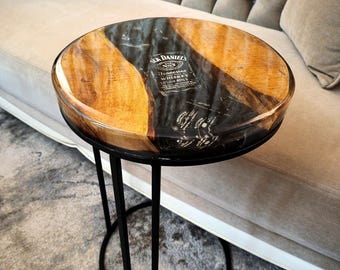 Made to Order – Handmade Epoxy Resin & Wood Side Table Jack Daniels style