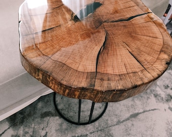 Handmade Elm Wood Slice Coffee Table: Black Epoxy Resin, Modern Rustic Furniture