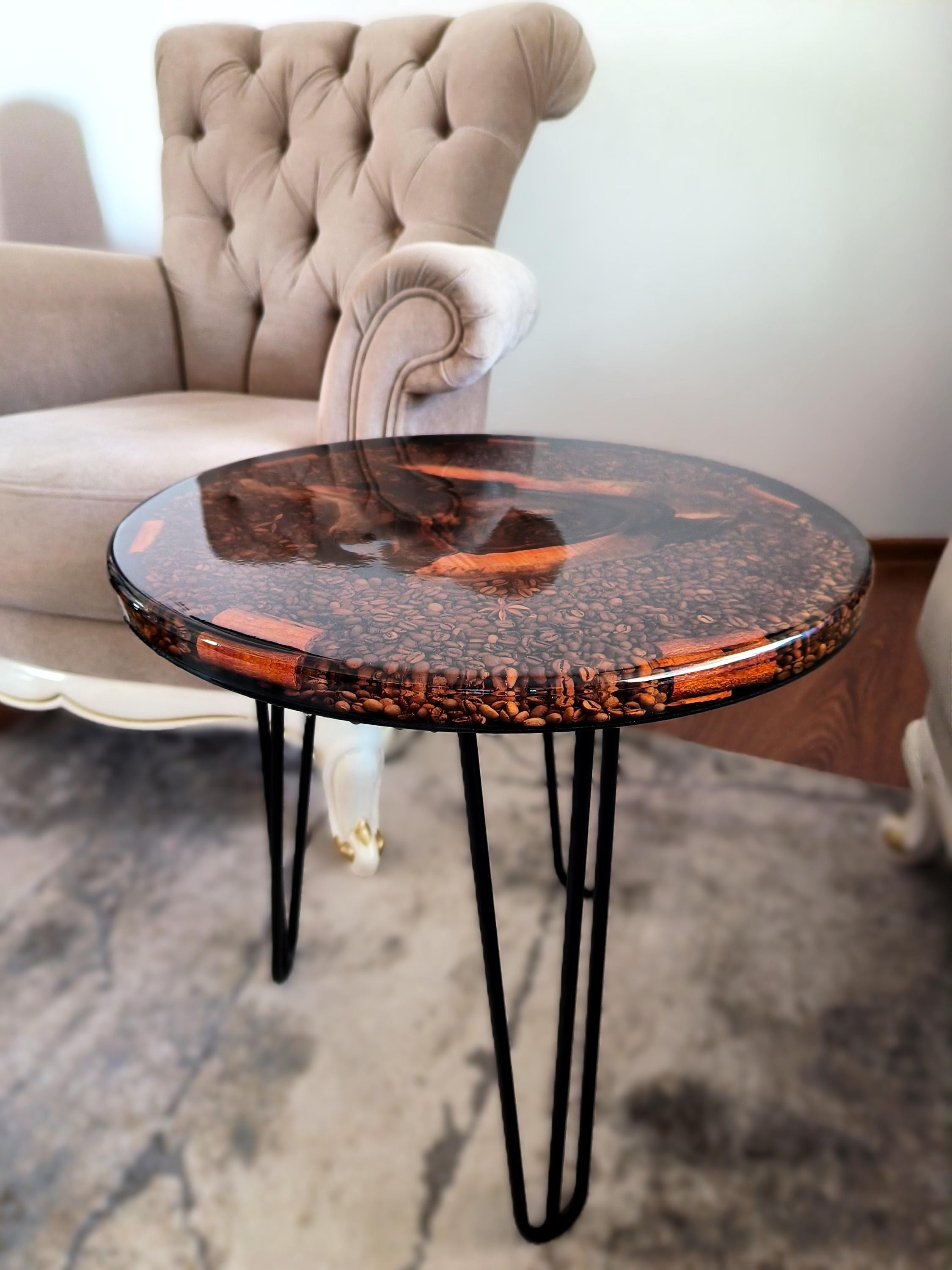 Handmade Walnut Resin Coffee Table With Coffee Beans & Star Anise