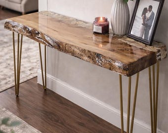 Bloomline - Elm Console Table with Preserved Flowers in Crystal-Clear Epoxy Resin