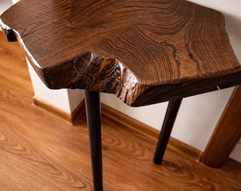 Live Edge Sophora Wood Side Table | 76cm Tall Exotic Solid Wood End Table | Rustic Industrial Accent Table | Hand-Rubbed Oil Finish
