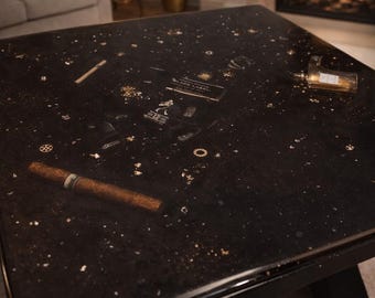 Custom Resin Coffee Table – Luxury Black & Gold Ocean-Inspired Design – Handmade Statement Table – Made to Order