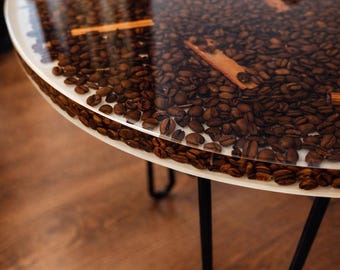 Handmade Resin Coffee Table with Real Coffee Beans and Cinnamon