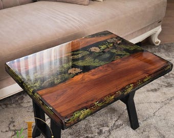 Handmade Almond Wood Coffee Table: Forest Essence Epoxy Resin Inlay