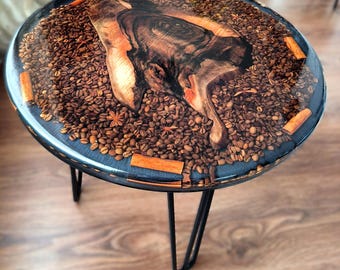 Handmade Walnut Resin Coffee Table with Coffee Beans & Star Anise