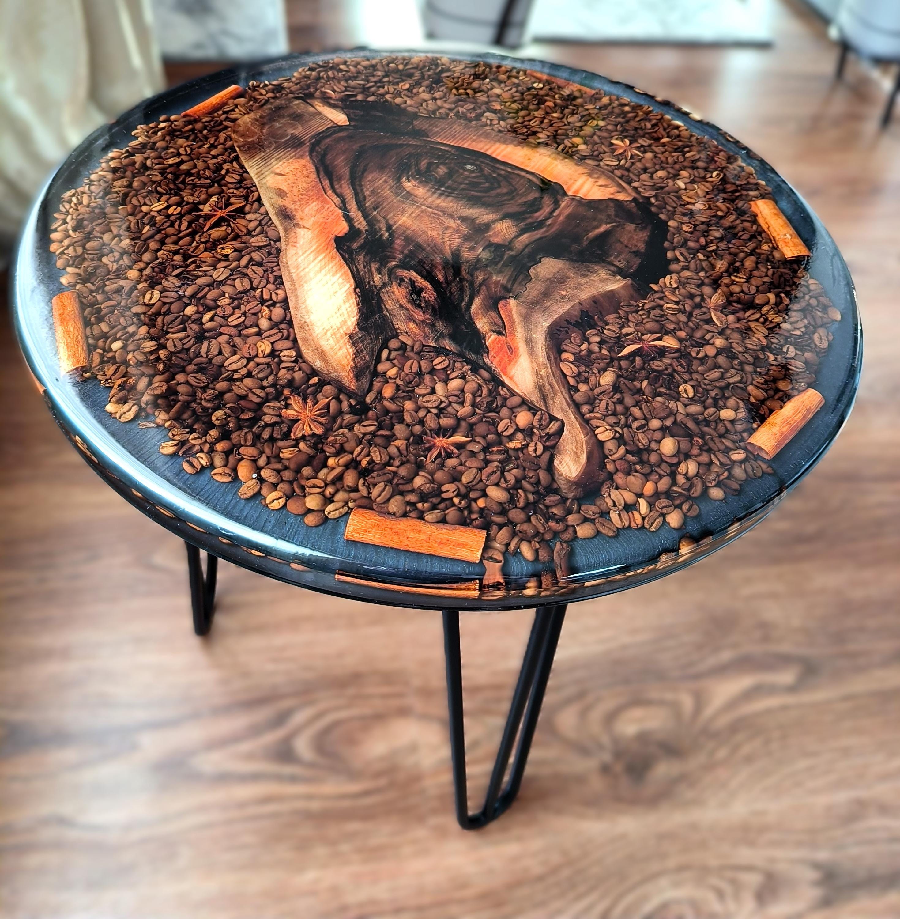 Handmade Walnut Resin Coffee Table With Coffee Beans & Star Anise Handmade Walnut Resin Coffee Table With Coffee Beans & Star Anise