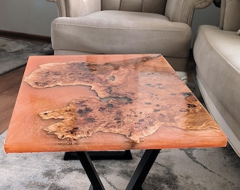 Sunset Glow Poplar Coffee Table – Live Edge Wood & Epoxy Resin