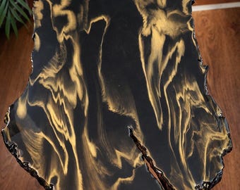 Black Resin & Gold Walnut Side Table – Handmade Modern Accent Table