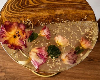 Sophora Wood Resin Table | Real Flower Botanical Accent Table