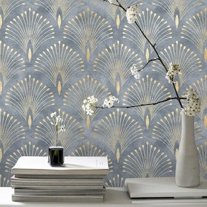 Blue and Gold Art Deco Peel & Stick Wallpaper Mural