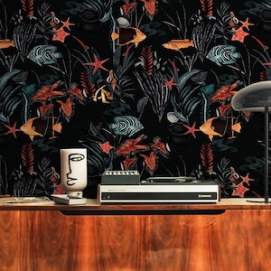 Dark Undersea Wallpaper, Fish and Plants Wall Mural, Custom Sizes and Colour