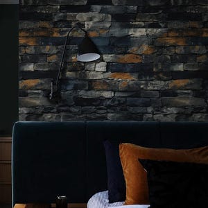 Brick Wallpaper, Peel Stick Dark Stone Wallpaper, Repeat Pattern, Custom Sizes