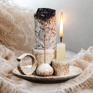 Ceramic Incense Burner Bowl | Sage Holder & Smudge Dish | Palo Santo Tray Candle Stand | Aromatherapy Decor Energy Cleansing