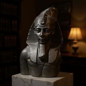 Ramses II Statue Bust: Stone Bronze Effect, Ancient Egypt Decor