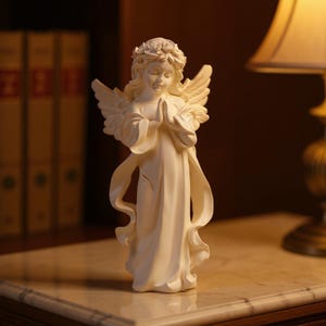 White Praying Angel Figurine | Resin Angel Statue | European Style Cherub Sculpture | Spiritual Home Decor Ornament for Shelf & Tabletop