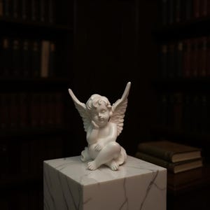 Sleeping Winged Angel Statue | Pensive Cherub Figurine | White Sculpture | Aesthetic Home Decor | Desktop Angel Figurine Decor image 2