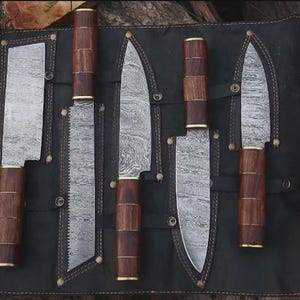 Custom Damascus Chef Knife Set |5-Piece Rosewood Handle Chef Knives |Cooking Gift for Him or Her