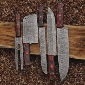 Handmade Damascus Chef Knife Set |Chef Knife Set Handmad | Culinary Gift for Men or Women