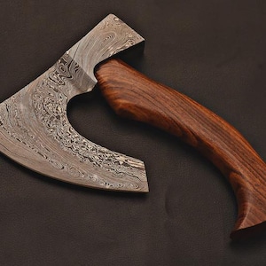 Handmade Damascus Viking Axe | Hand Forged Viking Tomahawk with Rosewood Grip | Rosewood Handle Gift Axe