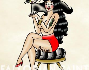 Tatuagem tradicional americana de retrato de animal de estimação: arte personalizada inspirada em tinta (digital + impressão)