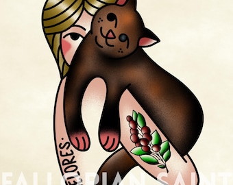 Retrato de animal de estimação com tatuagem tradicional americana: arte personalizada inspirada em tinta (somente arquivo digital)