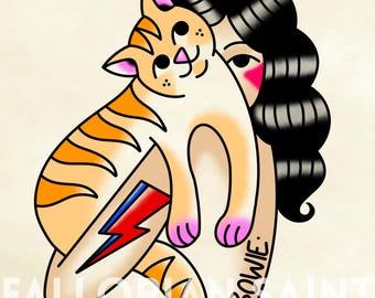 Retrato de animal de estimação tradicional americano: arte personalizada em estilo de tatuagem (digital + impressão)