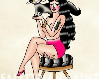 Retrato de animal de estimação tradicional americano, estilo de tatuagem pinup, retrato de animal de estimação a partir de foto, retrato de gato, presente, SOMENTE DIGITAL