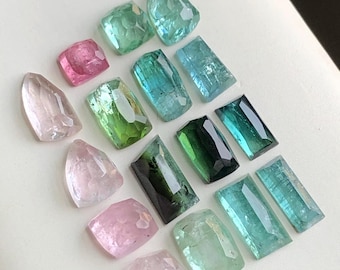 19.90 CTs Green and pink tourmaline rose cuts flat back