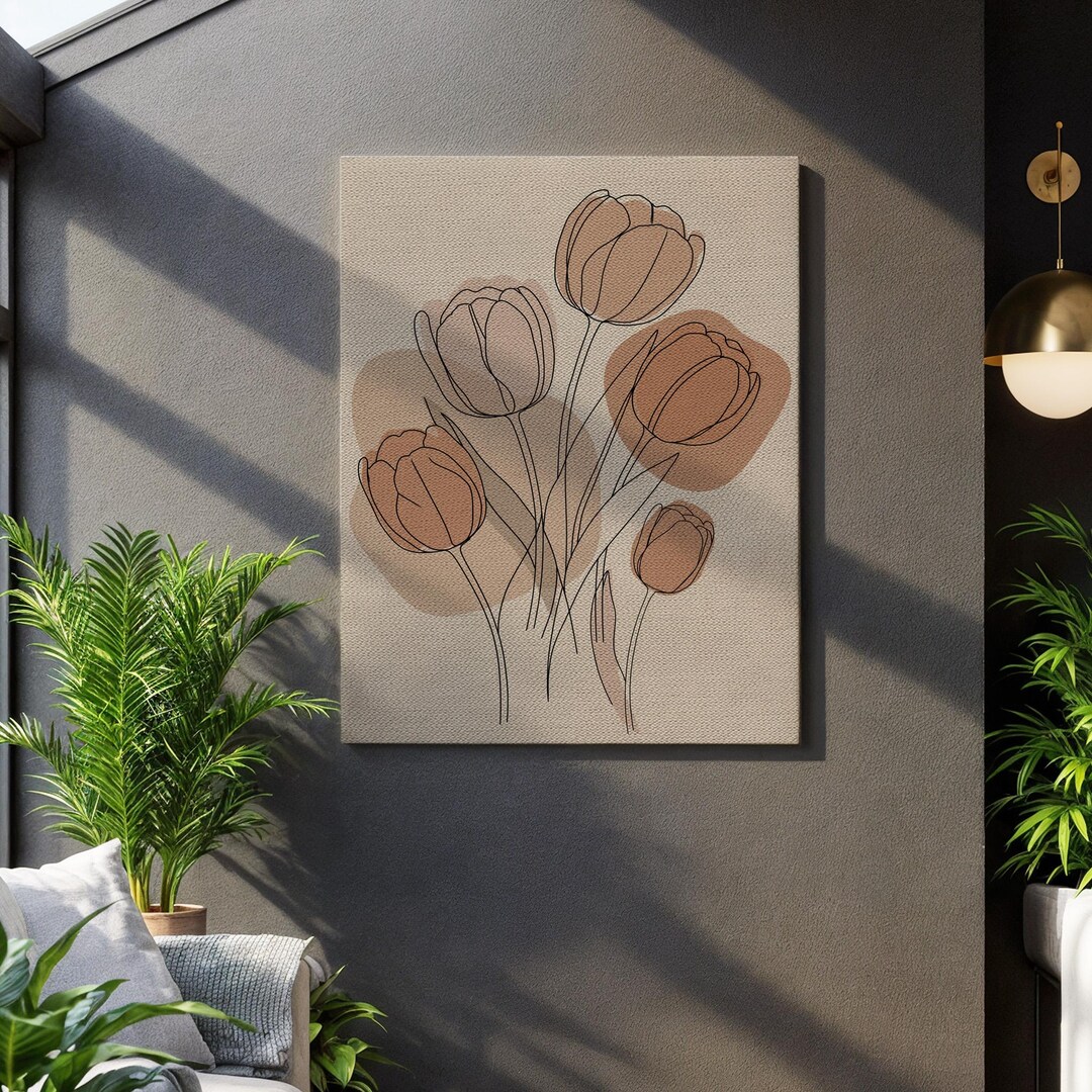 Minimalist Tulip Line Art Print, Neutral Flower Wall Art, Beige ...