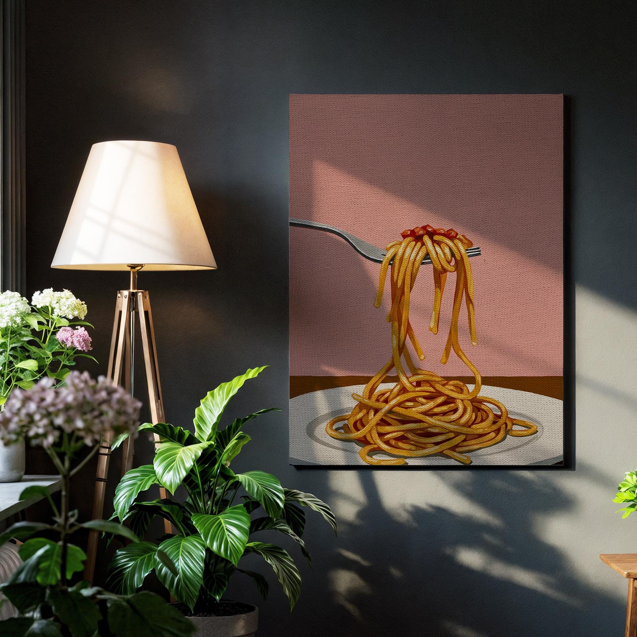 Spaghetti Fork Canvas Wall Art, Retro Food Pop Art Print With Pink