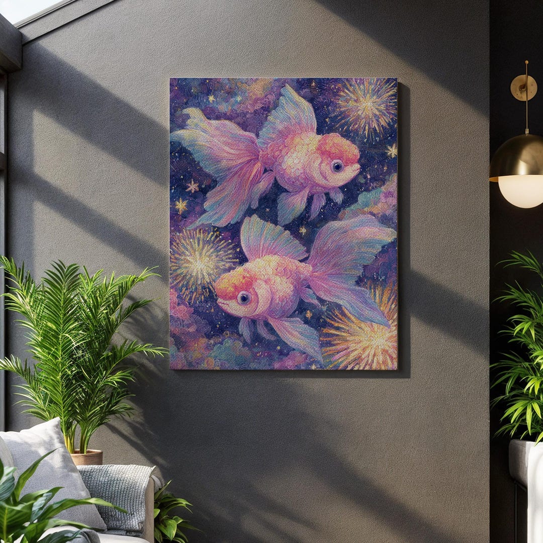Cosmic Goldfish Wall Art, Celestial Fish Print, Framed Psychedelic Art ...