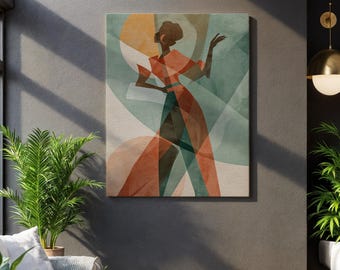 Abstract Woman Canvas Wall Art, Bold Geometric Female Silhouette Print, Mid Century Modern Style Poster, Fashion Inspired Framed Artwork