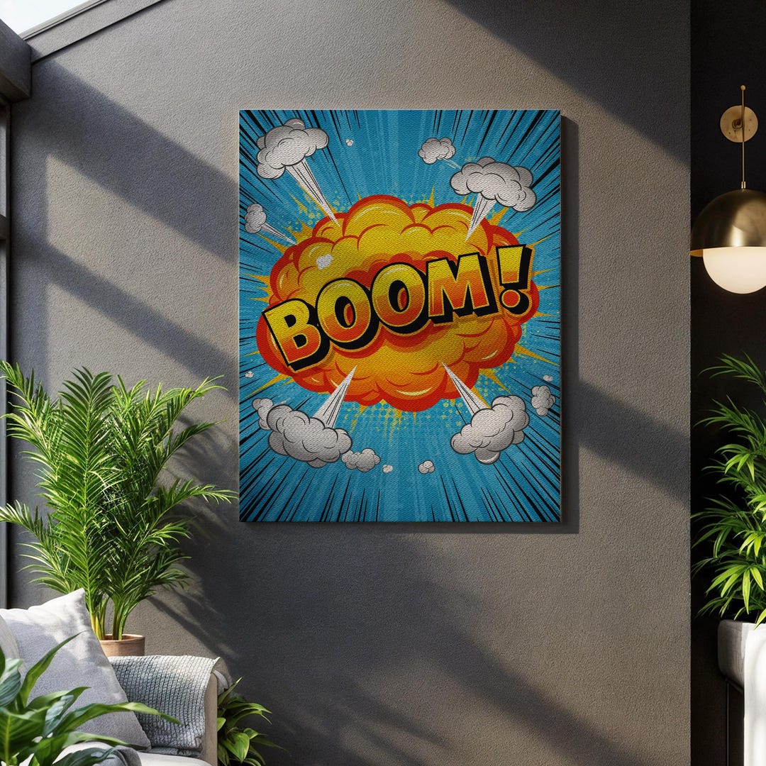 Explosion Decor Striking Pop Exclamation, Comic Explosion Motif, Framed Vivid Display ...
