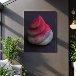 Neon Cupcake Canvas Wall Art, Modern Dessert Photography Print with Pink Icing and Sprinkles, Fun Kitchen or Cafe Retro Wall Decor
