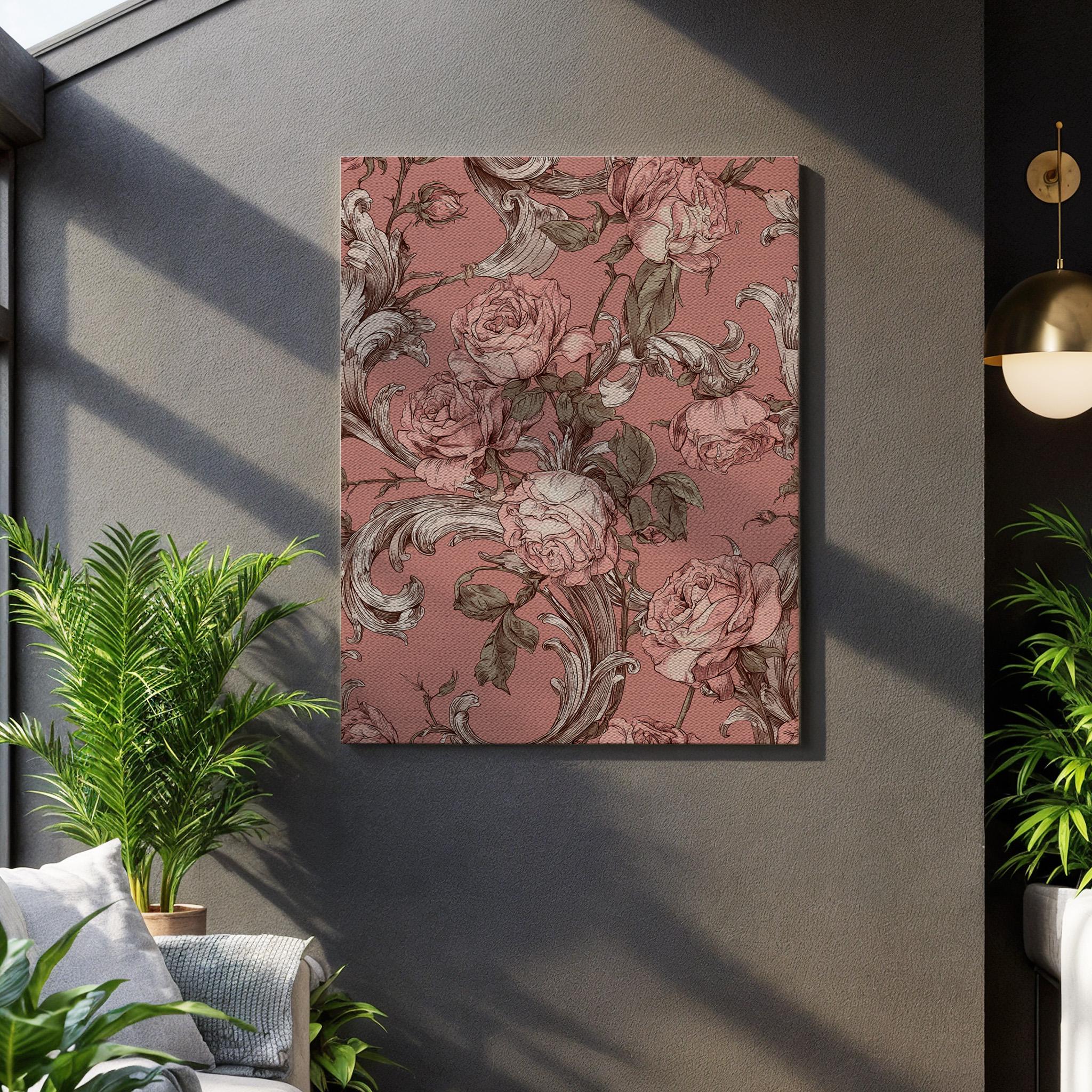 Vintage Rose Baroque Wall Art, Elegant Floral Canvas Print in